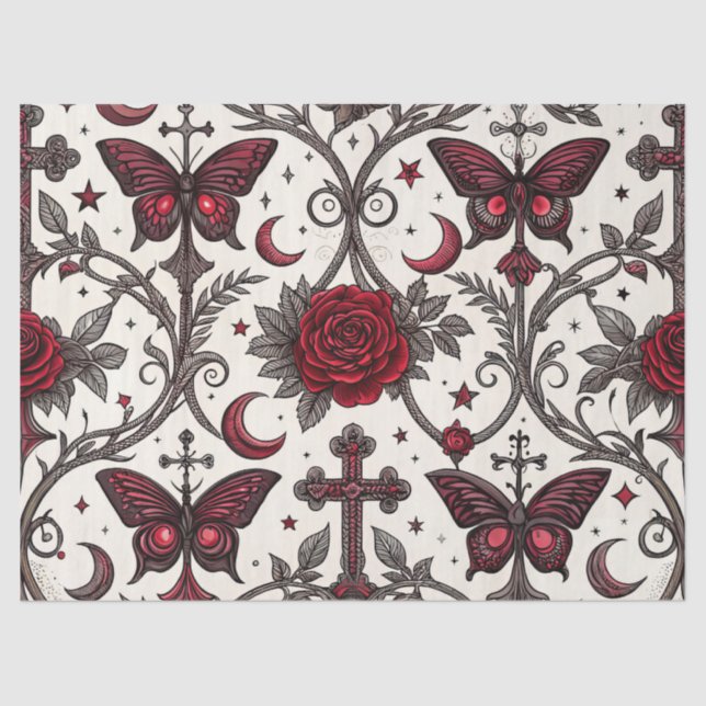 Gothic Butterfly Blumenmuster (1) Seidenpapier (Vorderseite)