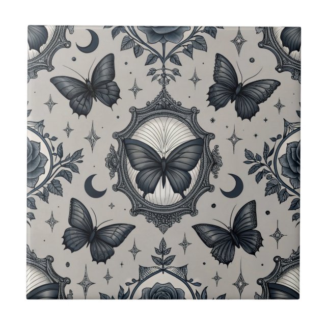 Gothic Butterfly Blumenmuster (2) Fliese (Vorderseite)