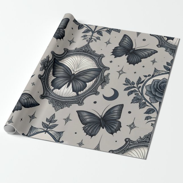 Gothic Butterfly Blumenmuster (2) Geschenkpapier (Ungerollt)