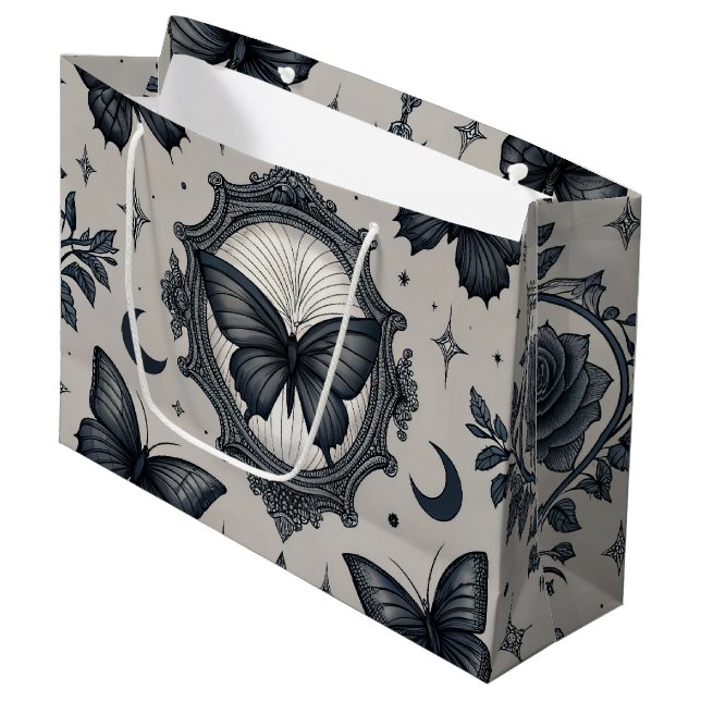 Gothic Butterfly Blumenmuster (2) Große Geschenktüte (Vorderseite Schrägansicht)