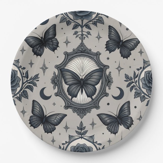 Gothic Butterfly Blumenmuster (2) Pappteller (Vorderseite)