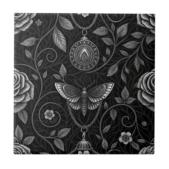 Gothic Butterfly Blumenmuster (3) Fliese (Vorderseite)