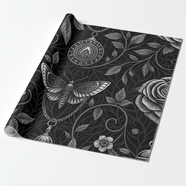 Gothic Butterfly Blumenmuster (3) Geschenkpapier (Ungerollt)