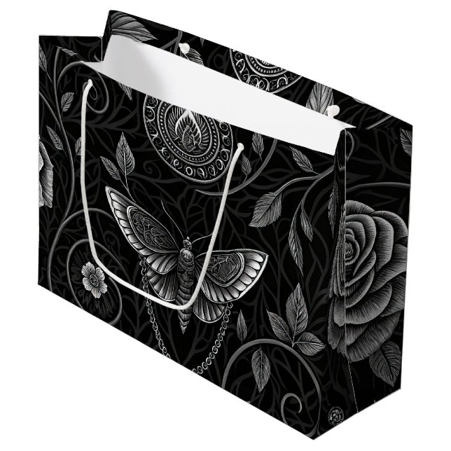 Gothic Butterfly Blumenmuster (3) Große Geschenktüte (Vorderseite Schrägansicht)