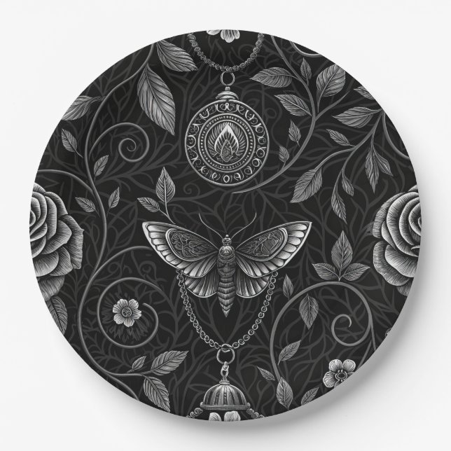 Gothic Butterfly Blumenmuster (3) Pappteller (Vorderseite)