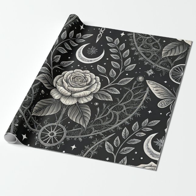 Gothic Butterfly Blumenmuster (4) Geschenkpapier (Ungerollt)