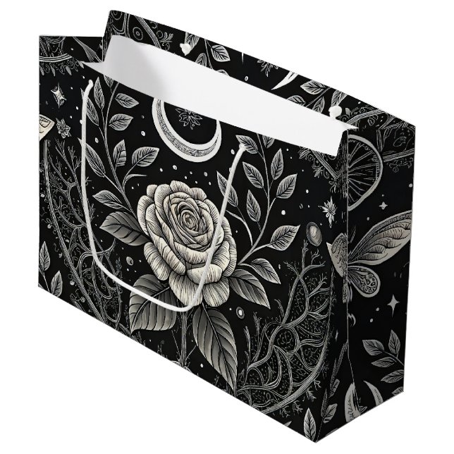 Gothic Butterfly Blumenmuster (4) Große Geschenktüte (Vorderseite Schrägansicht)