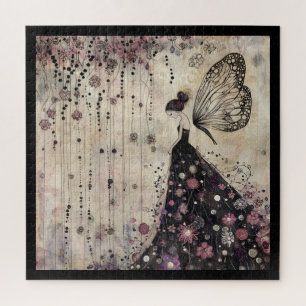 Gothic Butterfly Fairy im schwarzen Garten Puzzle