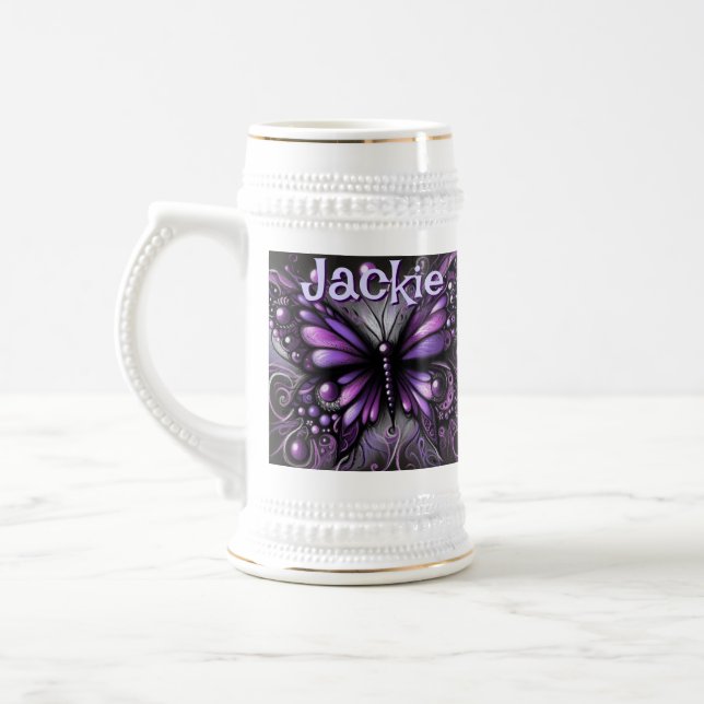 Gothic Butterfly Lila Black Personalisiert Bierglas (Links)