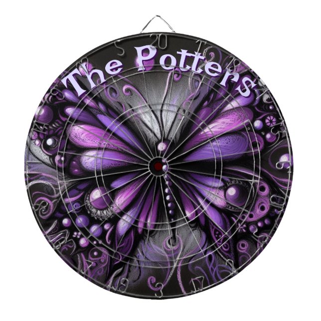 Gothic Butterfly Lila Black Personalisiert Dartscheibe (vorne)