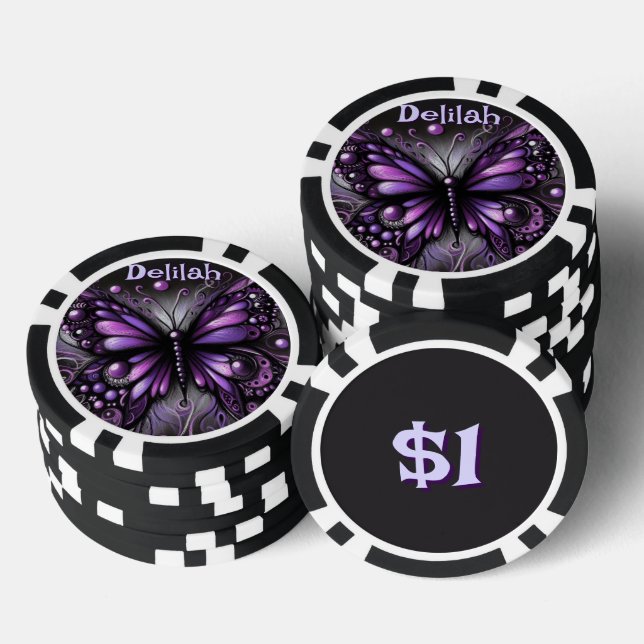 Gothic Butterfly Lila Black Personalisiert Pokerchips (Stapel)