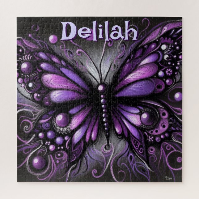 Gothic Butterfly Lila Black Personalisiert Puzzle (Vertikal)