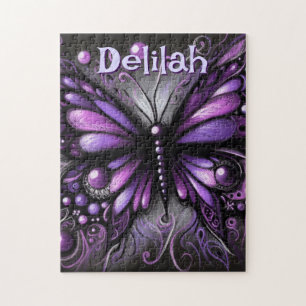 Gothic Butterfly Lila Black Personalisiert Puzzle