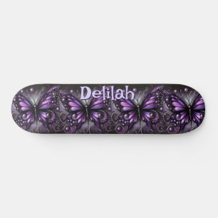 Gothic Butterfly Lila Black Personalisiert Skateboard