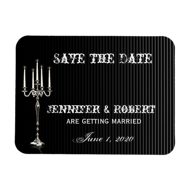 Gothic Candelabra auf Black Silver Save the Date Magnet (Horizontal)