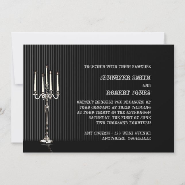Gothic Candelabra Stripe Wedding Einladung (Vorderseite)