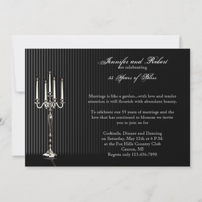 Gothic Candelabra Stripe Wedding Jubiläum Einladung (Vorderseite)
