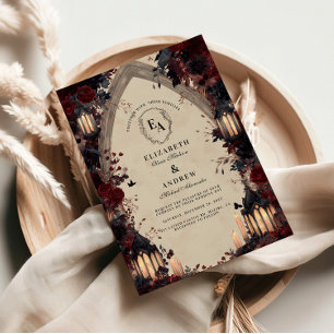 Gothic Candlelit Arch Rose Wedding Einladung