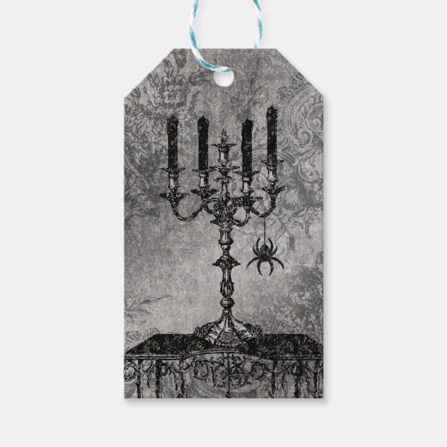 Gothic Candlestick mit Spider, Halloween Geschenkanhänger (Vorderseite)