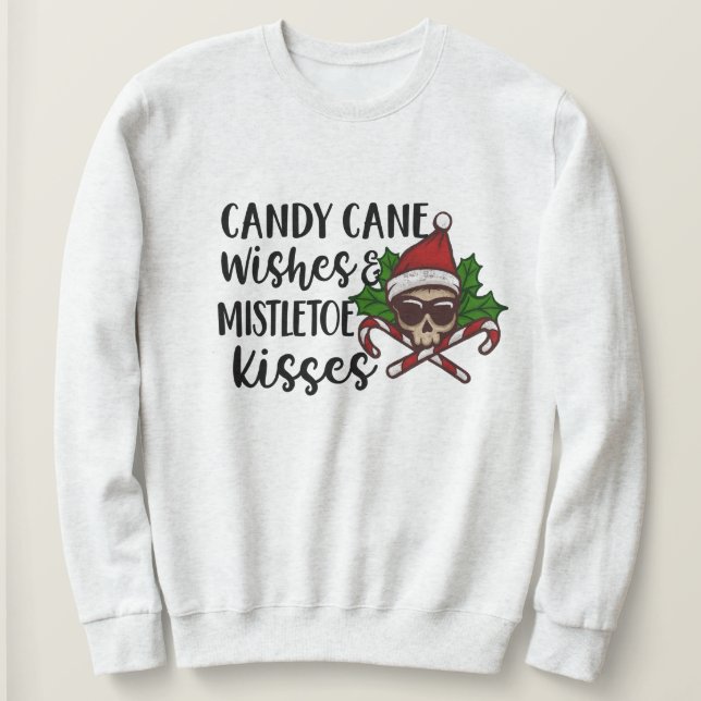 Gothic Candy Cane Mistletoe Kiss Weihnachten Sweatshirt (Design vorne)