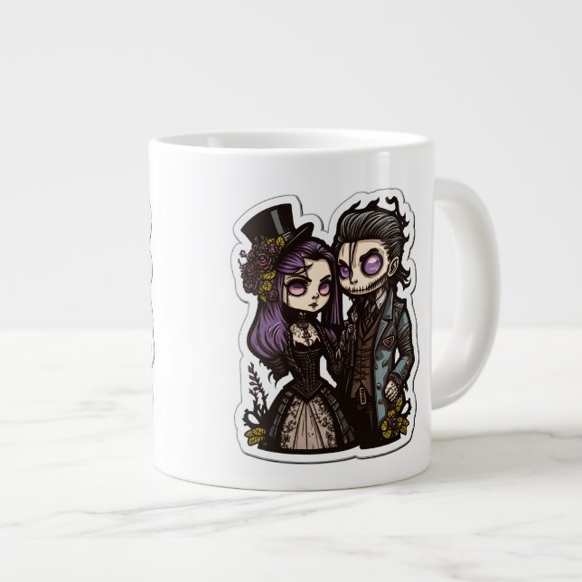 Gothic Cartoon Couple Sticker Art Jumbo Tasse (Vorderseite Rechts)