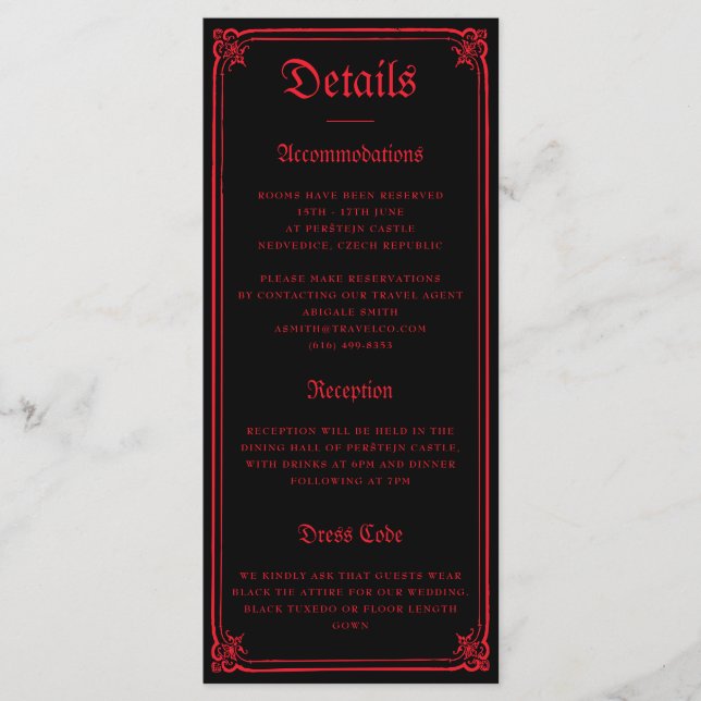 Gothic Castle Black Red Wedding Enclosure Card (Vorderseite)