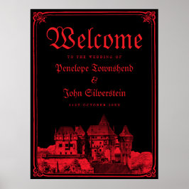 Gothic Castle Border Black Red Wedding Welcome Poster