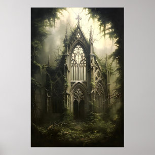 Gothic Castle Botanischer Druck, Dark Academia Poster