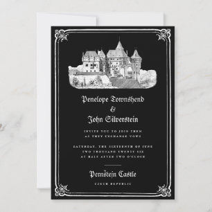 Gothic Castle Hand Drawn Border Black Wedding Einladung