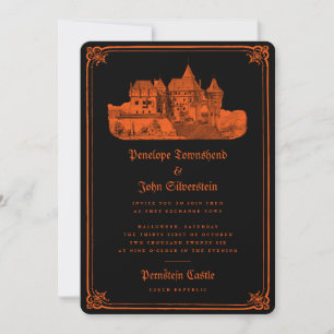 Gothic Castle Orange Black Halloween Hochzeit Einladung