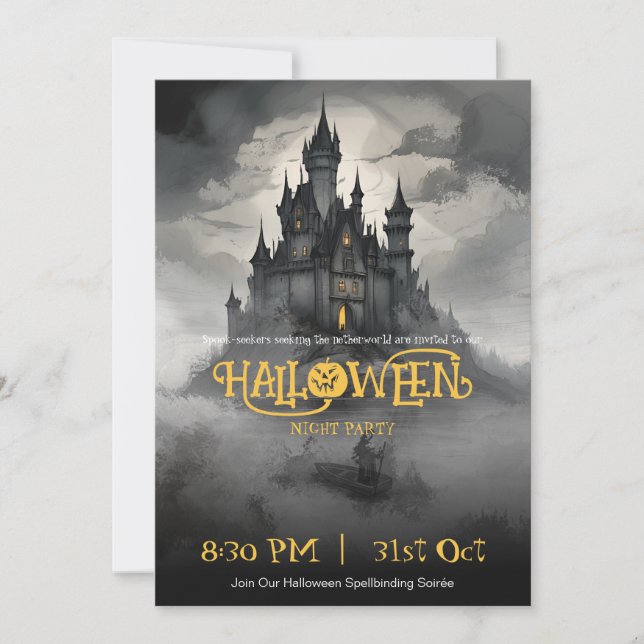 Gothic Castle Vintag Spooky Halloween-Party Einladung (Vorderseite)