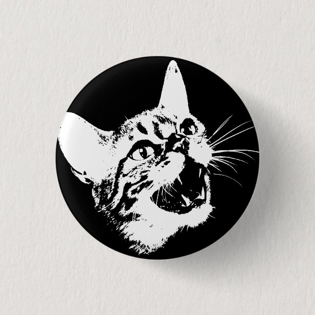 Gothic Cat Feral Evil Beängstigend Growl Fangs Button (Vorderseite)