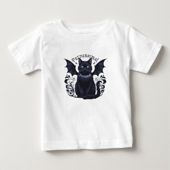 Gothic Cat mit Bat Wings Baby T-shirt (Vorderseite)