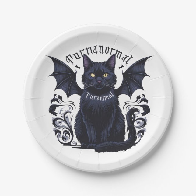 Gothic Cat mit Bat Wings Pappteller (Vorderseite)