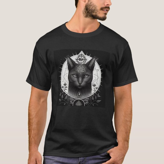 Gothic Cat with Wiccan and Occult Symbols  1 T-Shirt (Vorderseite)