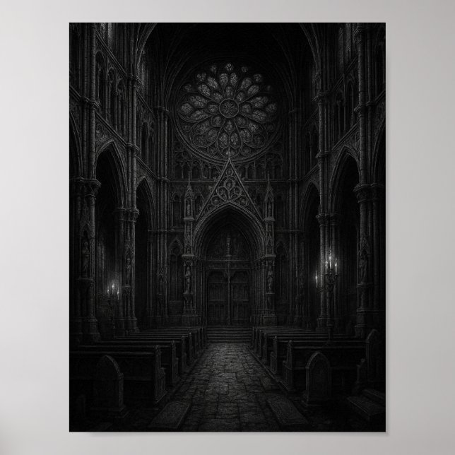Gothic Cathedral in Black + White Poster (Vorne)