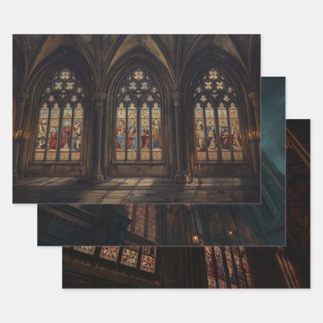 Gothic Cathedral Window Decoupage Paper – Dark Med Geschenkpapier Set (Set)