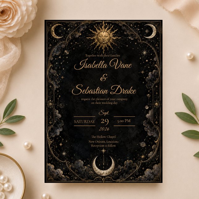 Gothic-Celestiale Sonnen-Mond-Hochzeit Einladung (Von Creator hochgeladen)