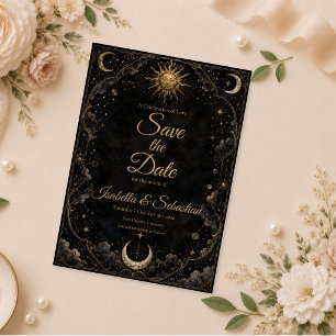 Gothic-Celestiale Sonnen-Mond-Hochzeit Save The Date