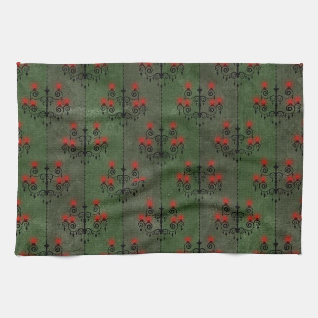 Gothic Chandelier Pattern Holiday Geschirrtuch (Horizontal)