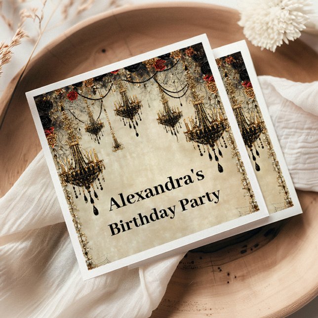 Gothic Chandelier Roses Birthday Serviette (Von Creator hochgeladen)