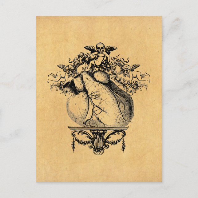Gothic Cherubs und Herz Postkarte (Vorderseite)