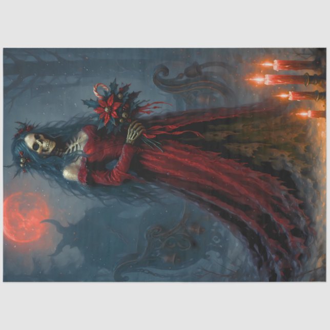 Gothic Christmas Bride | Dark Holiday Skeleton Art Seidenpapier (Vorderseite)