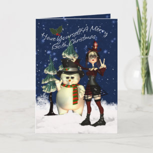 Gothic Christmas Card, H.I.P. And Snowman Feiertagskarte