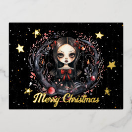 Gothic Christmas Girl Folien Feiertagspostkarte