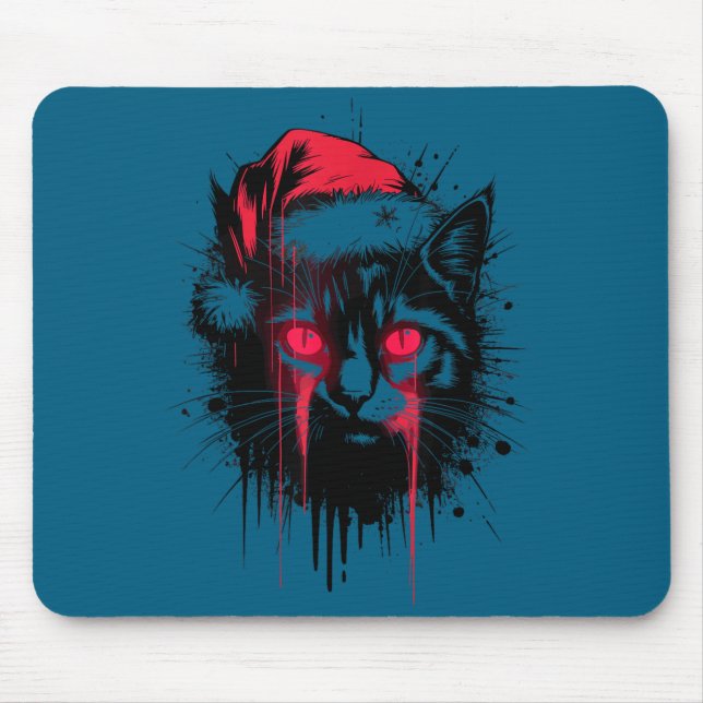 Gothic Christmas Nge Horror Cat Santa Hat Witchy X Mousepad (Vorne)