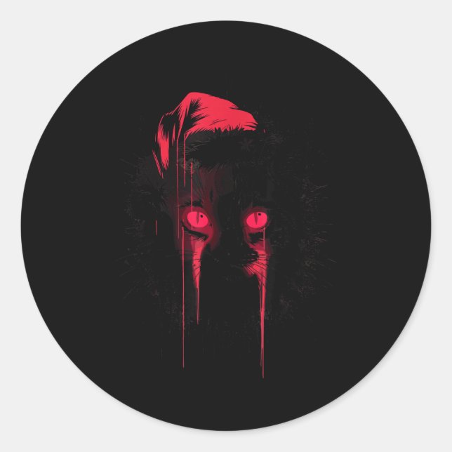Gothic Christmas Nge Horror Cat Santa Hat Witchy X Runder Aufkleber (Vorderseite)