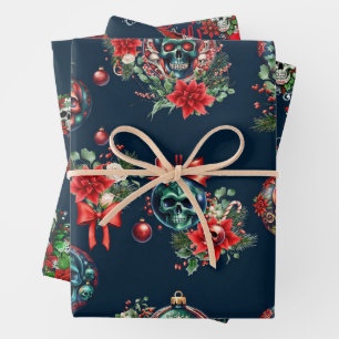 Gothic Christmas Skull Wrapping Paper Geschenkpapier Set