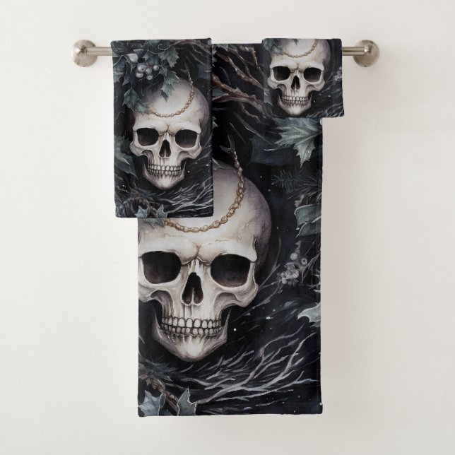 Gothic Christmas Skulls Badhandtuch Set (Insitu)