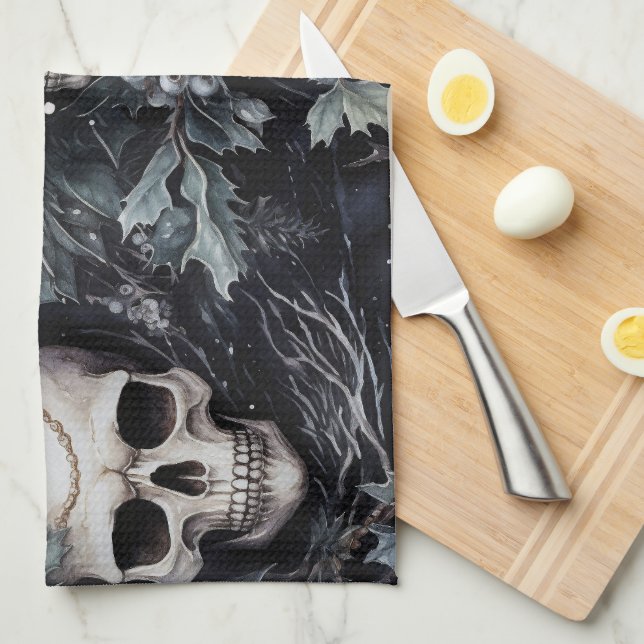 Gothic Christmas Skulls Geschirrtuch (Viertel Falte)